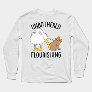 Unbothered Flourishing Capybara Pelican Funny Meme Cute Meme Long Sleeve T-Shirt